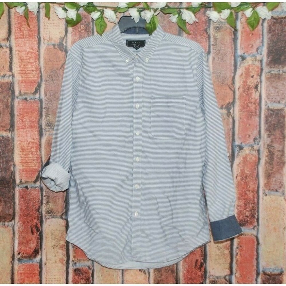 21 Men Men's Gray Striped Shirt Size L Roll Tab